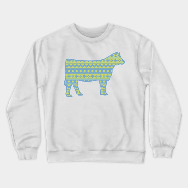 Farm Life Show Heifer with Blue & Green Southwest Pattern Crewneck Sweatshirt by SAMMO